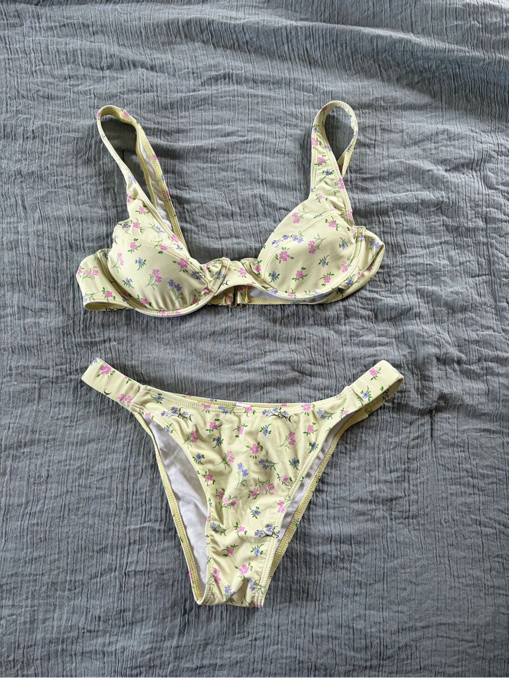 Floral Yellow Underwire Bikini Set - Women Swim